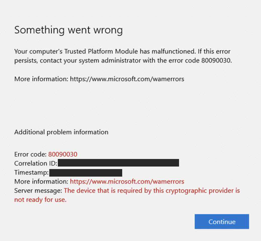 Microsoft 80090030 Error code